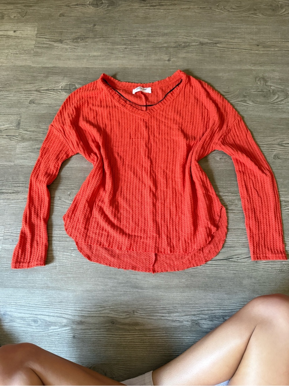 Double Zero Coral-Red Textured Long Sleeve Knit Top